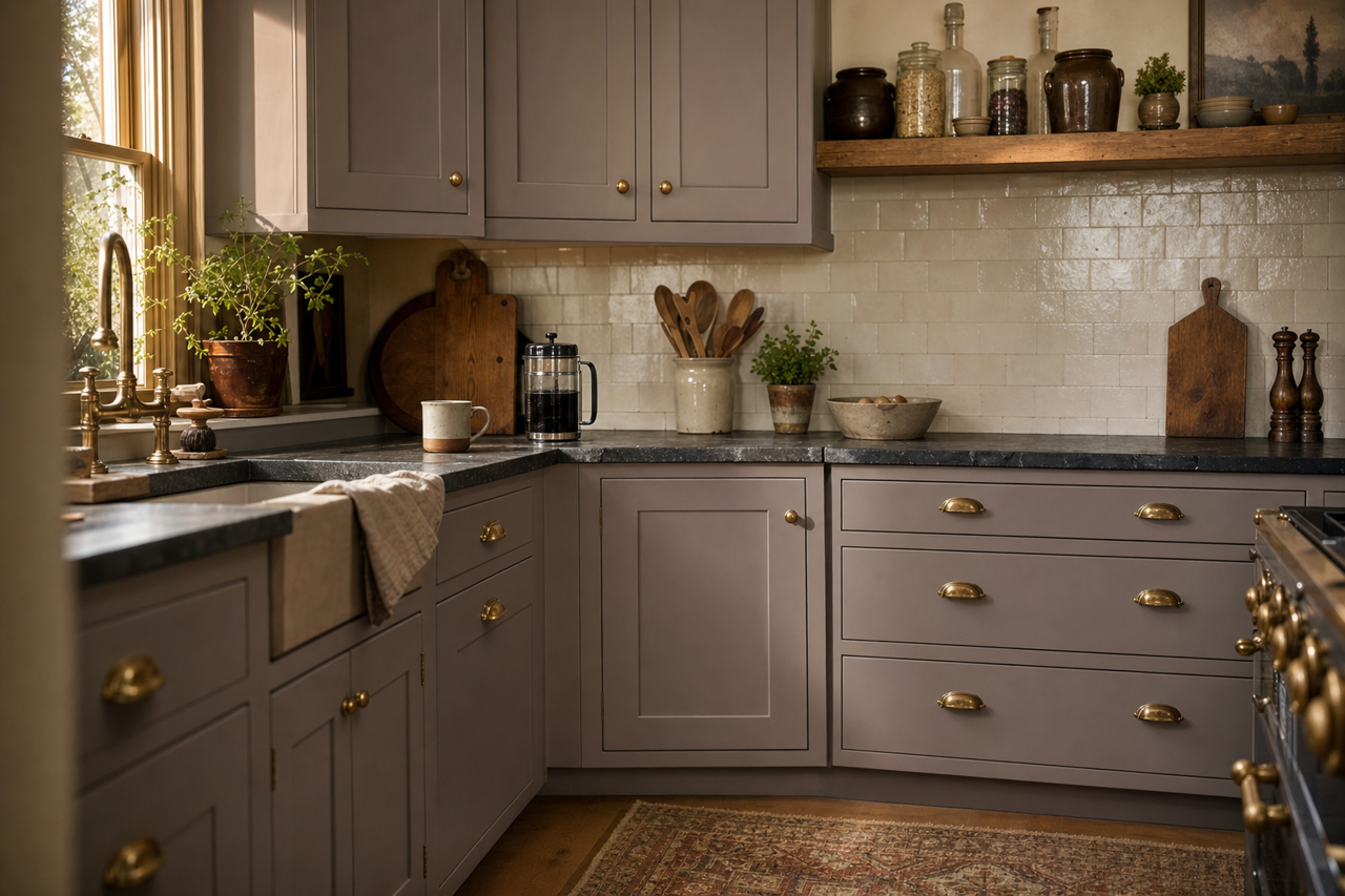 Renwick Heather by Sherwin-Williams on cabinets