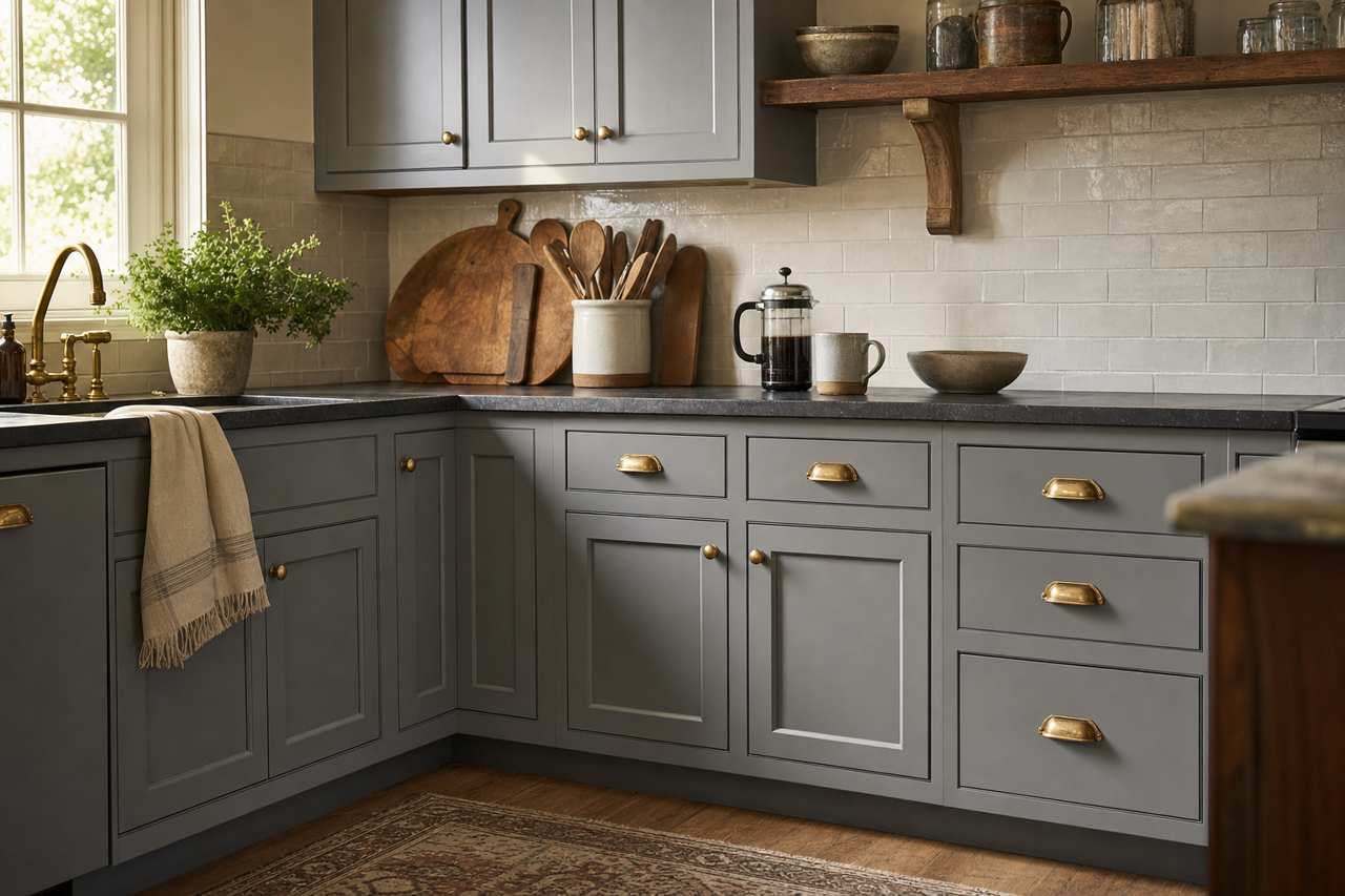 Downing Slate by Sherwin-Williams on cabinets