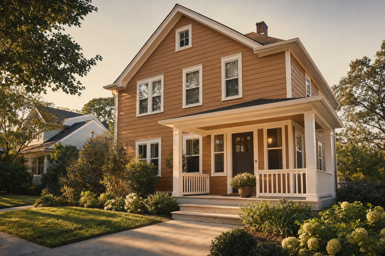 Renwick Golden Oak by Sherwin-Williams on exterior