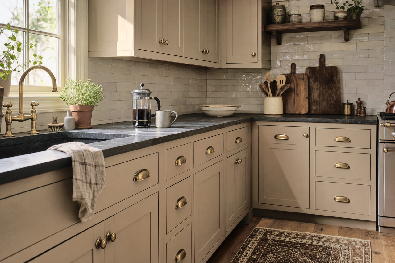 Colonial Revival Stone by Sherwin-Williams on cabinets