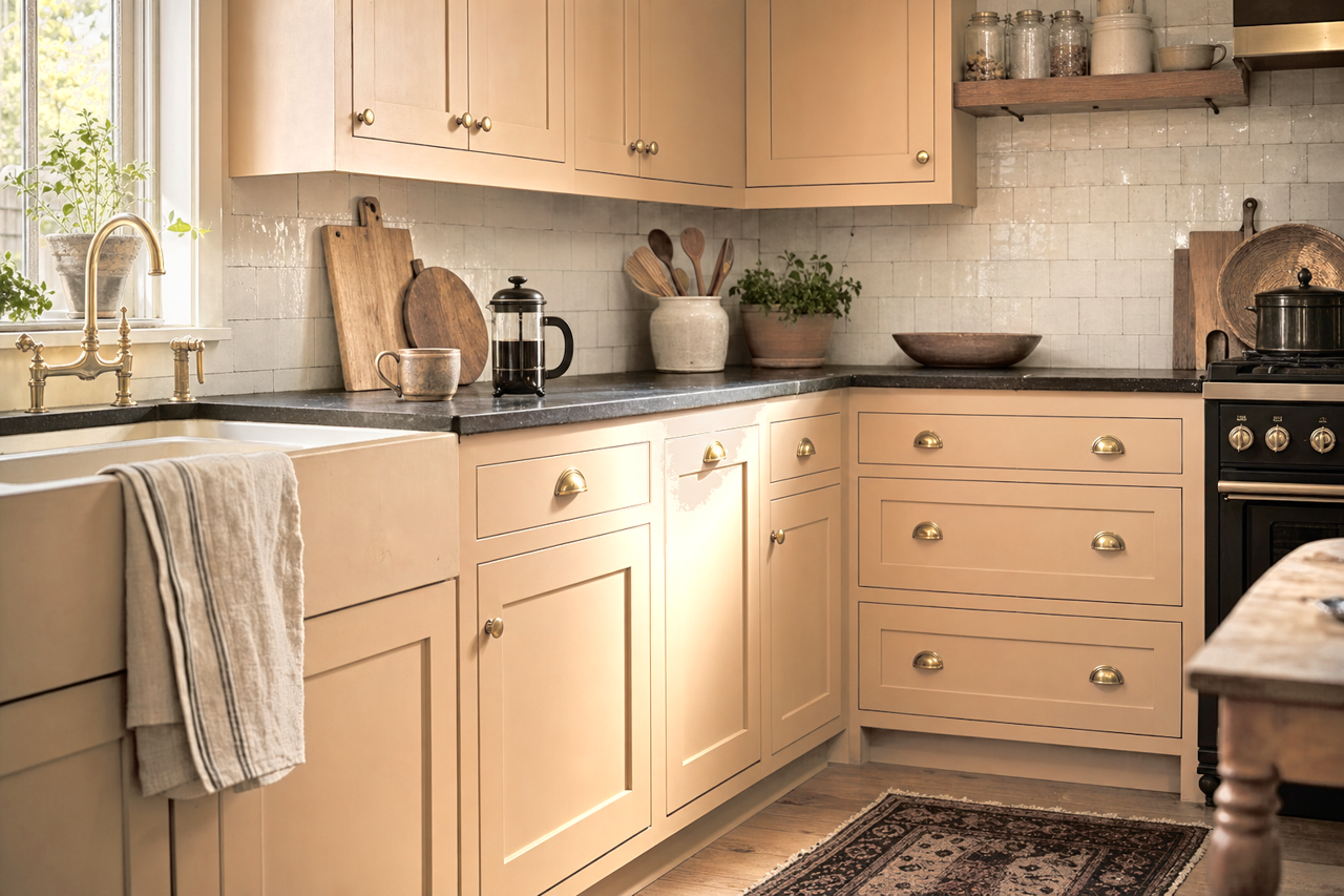Colonial Revival Tan by Sherwin-Williams on cabinets