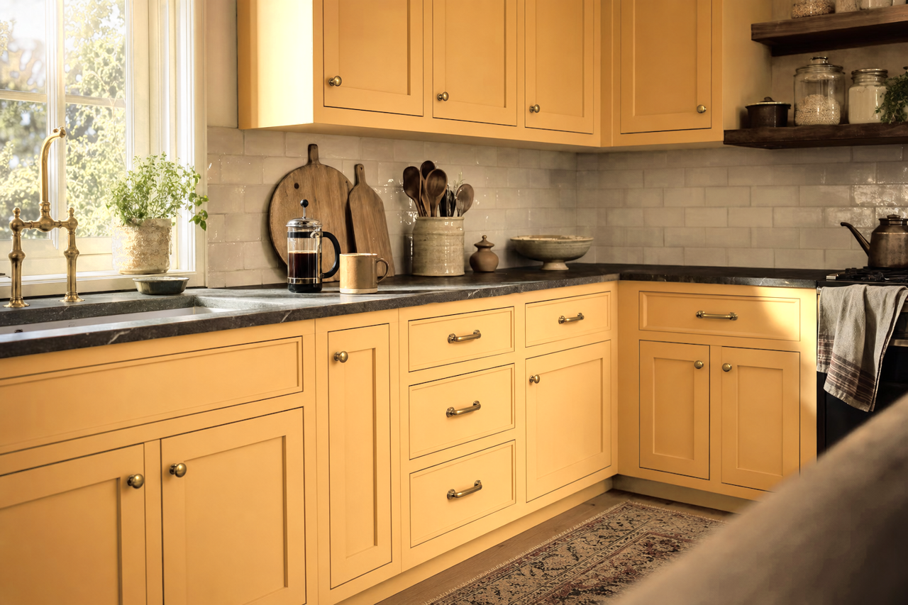 Classical Gold by Sherwin-Williams on cabinets