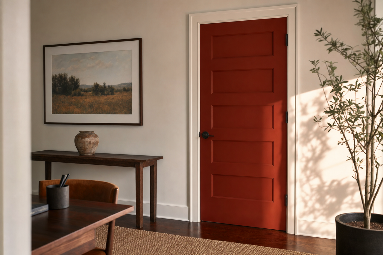 Roycroft Copper Red by Sherwin-Williams on interior-doors