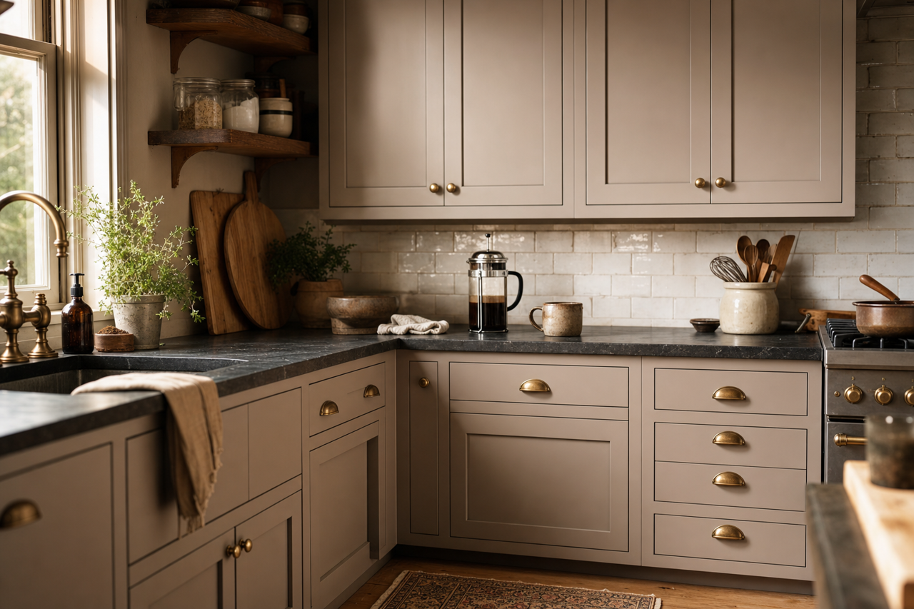 Hammered Silver by Sherwin-Williams on cabinets