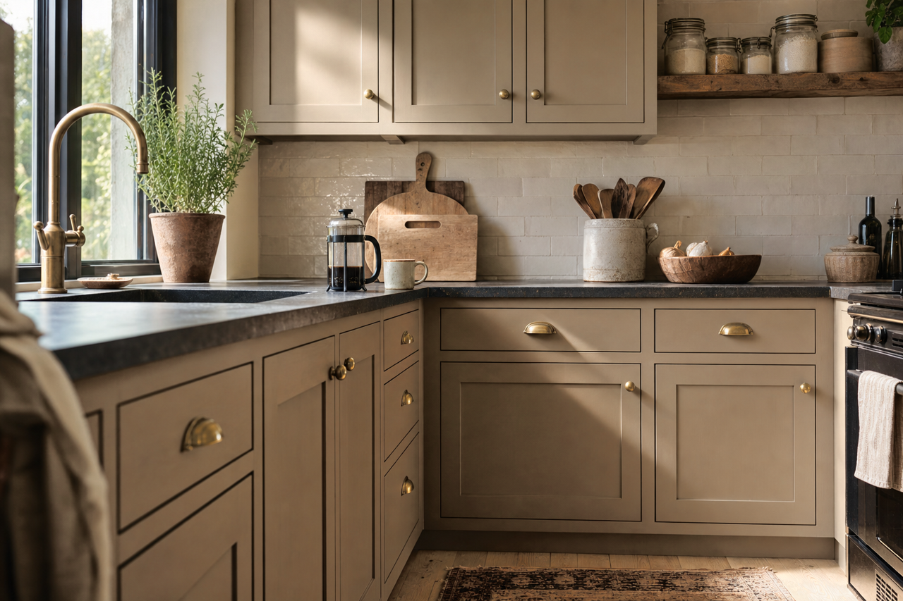 Weathered Shingle by Sherwin-Williams on cabinets