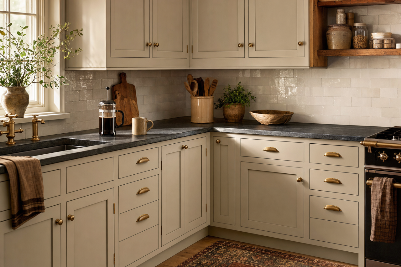 Roycroft Mist Gray by Sherwin-Williams on cabinets