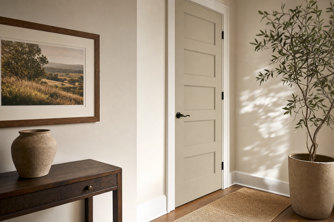 Roycroft Mist Gray by Sherwin-Williams on interior-doors