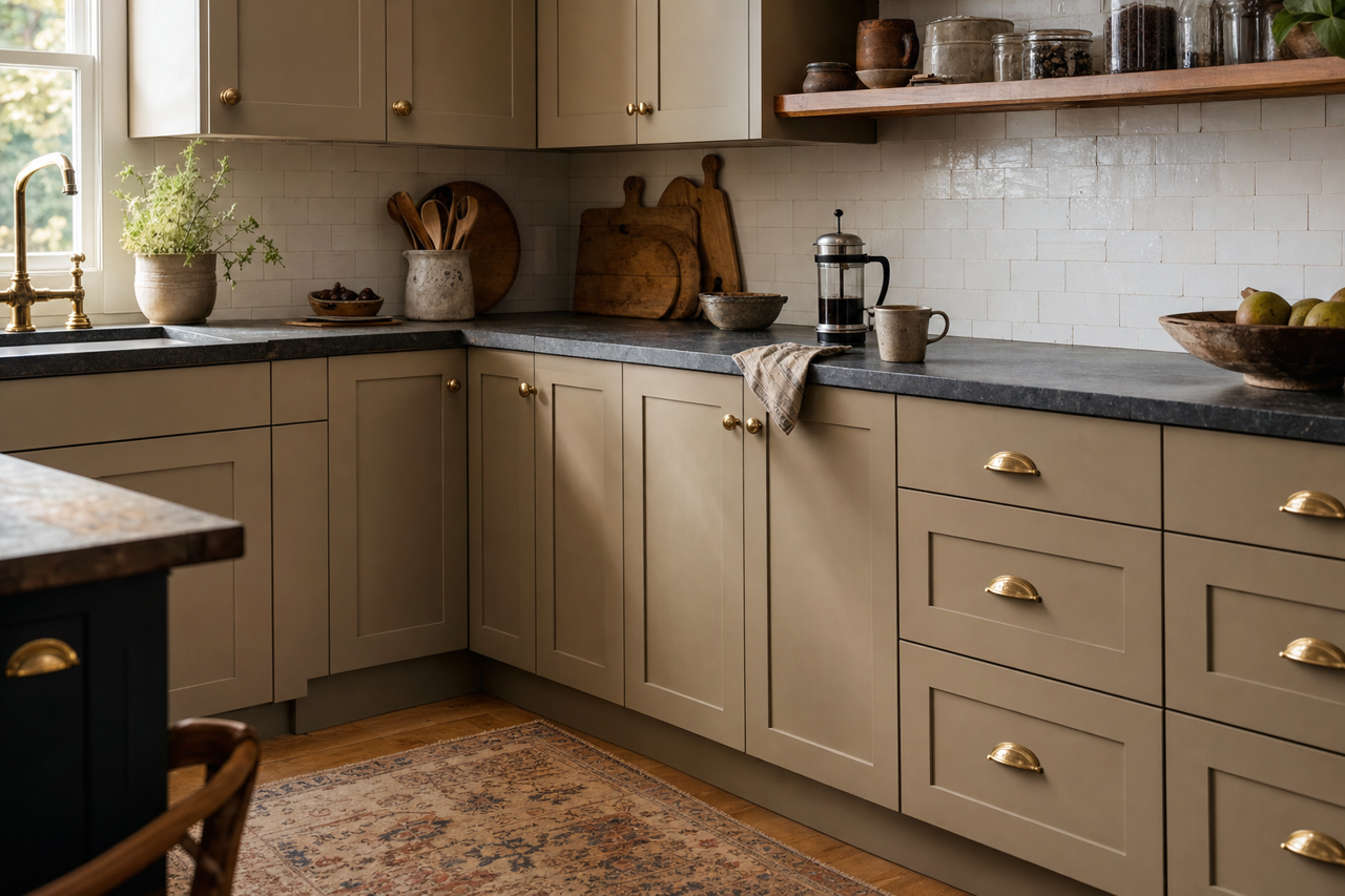 Bunglehouse Gray by Sherwin-Williams on cabinets