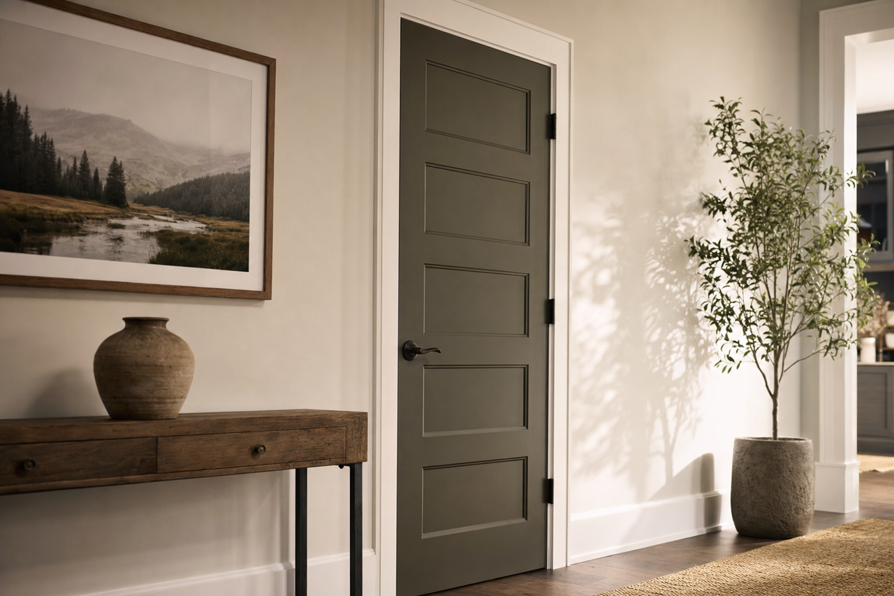 Roycroft Bronze Green by Sherwin-Williams on interior-doors