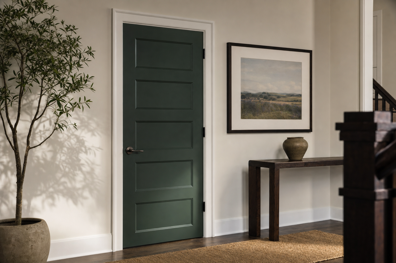Roycroft Bottle Green by Sherwin-Williams on interior-doors