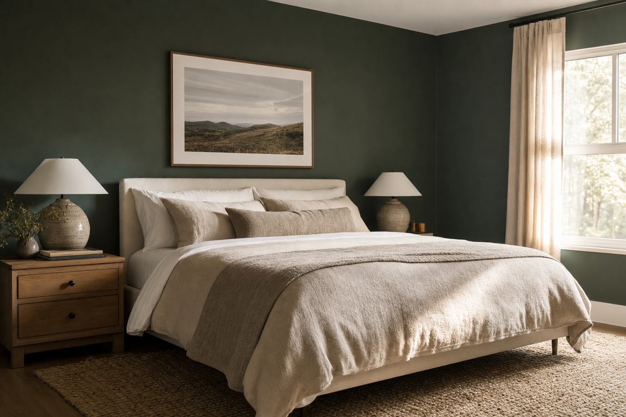 Roycroft Bottle Green by Sherwin-Williams on interiors
