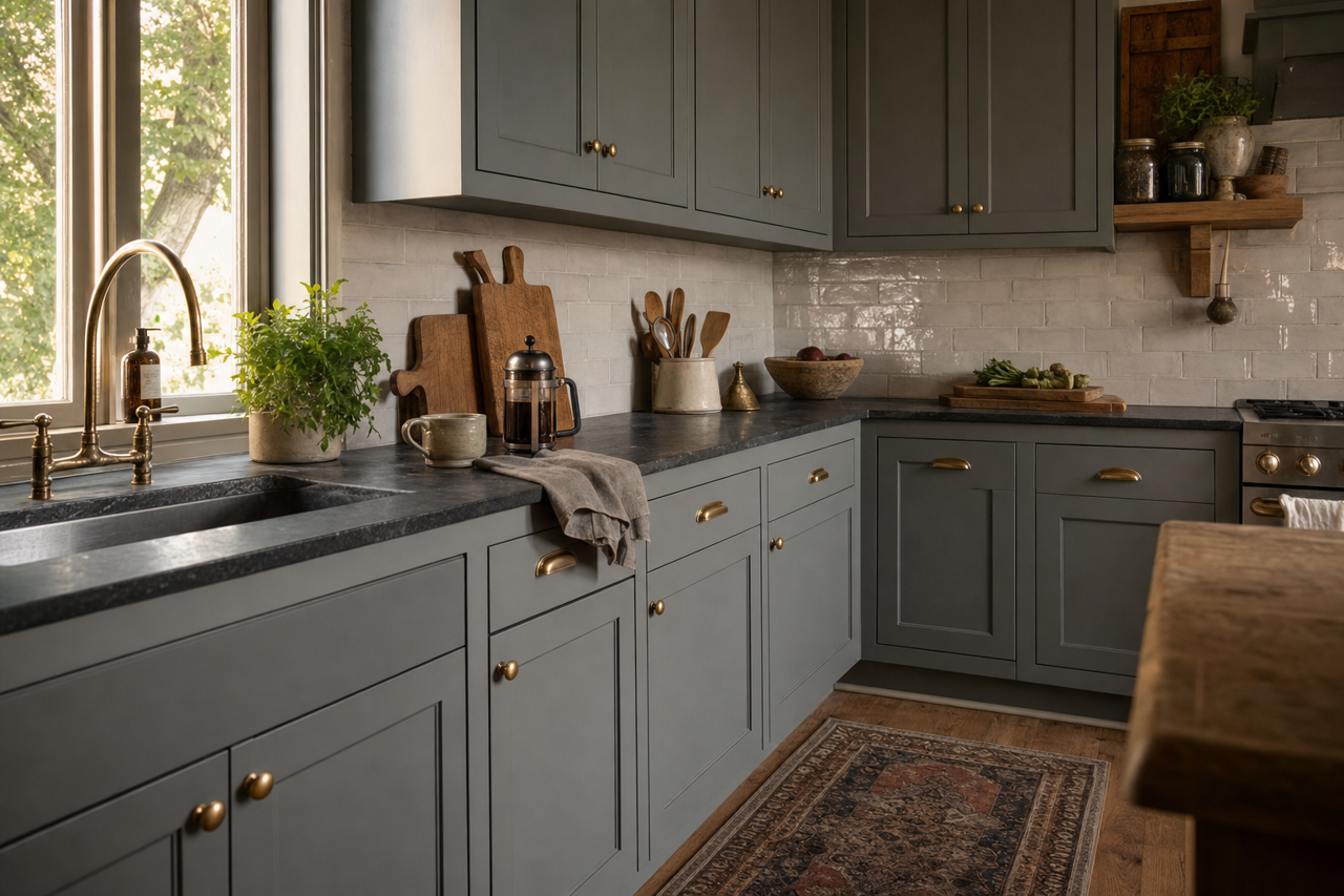 Roycroft Pewter by Sherwin-Williams on cabinets
