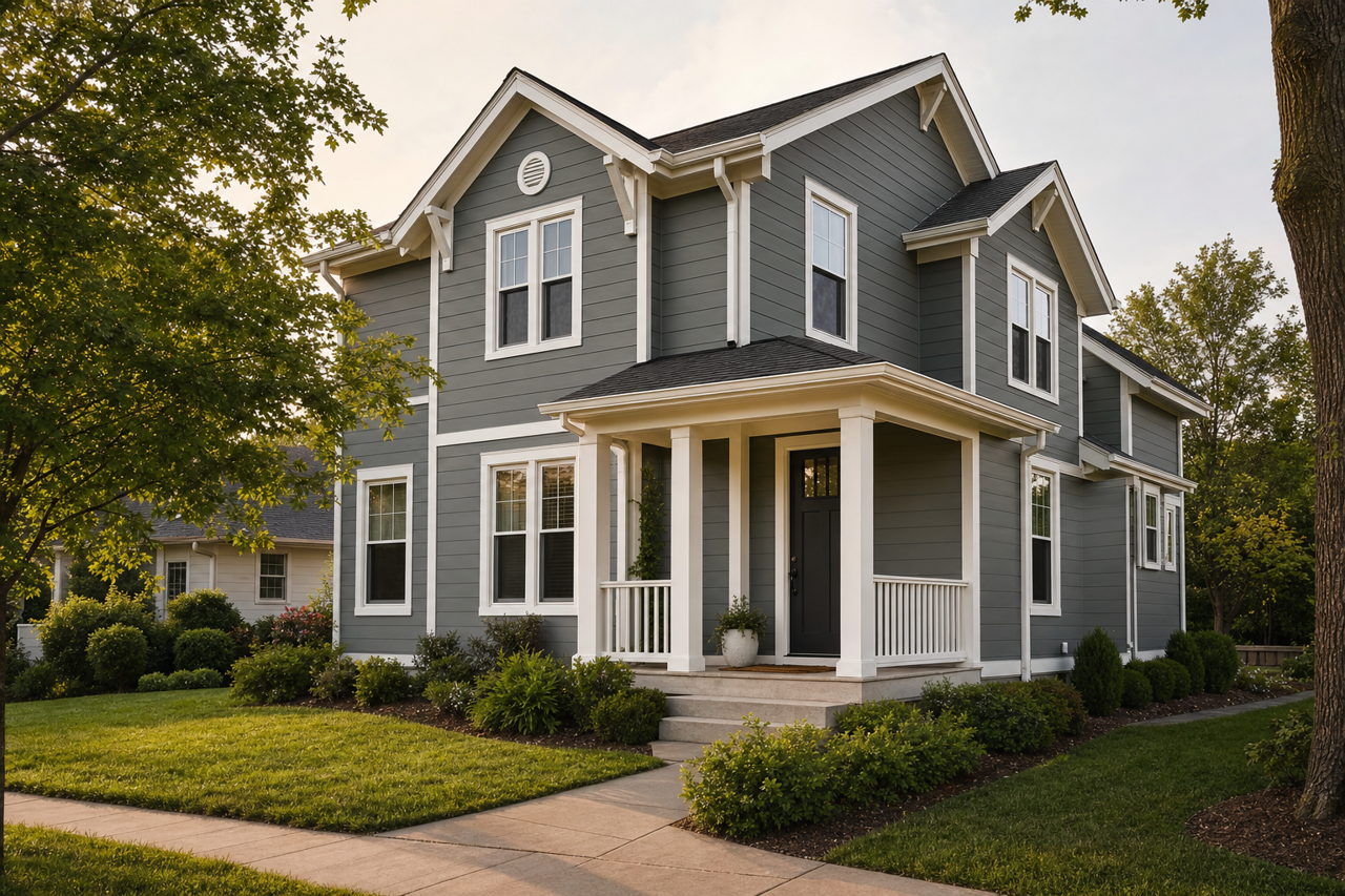 Roycroft Pewter by Sherwin-Williams on exterior