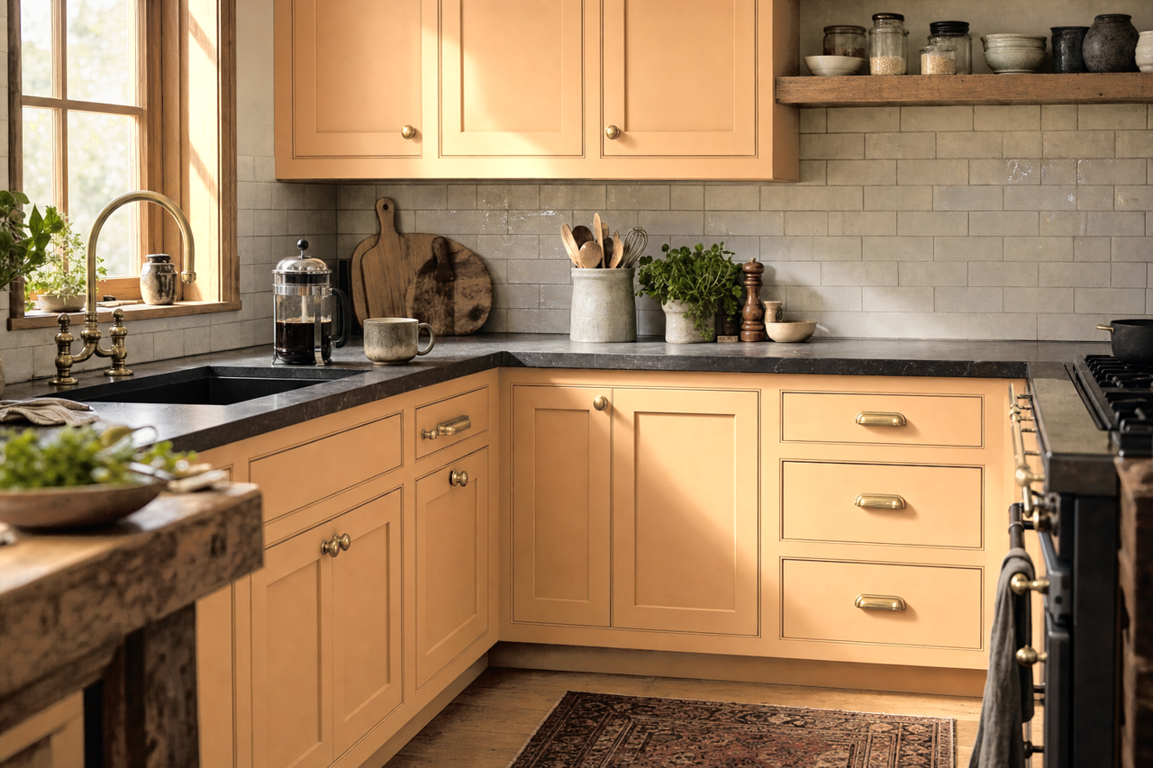New Colonial Yellow by Sherwin-Williams on cabinets