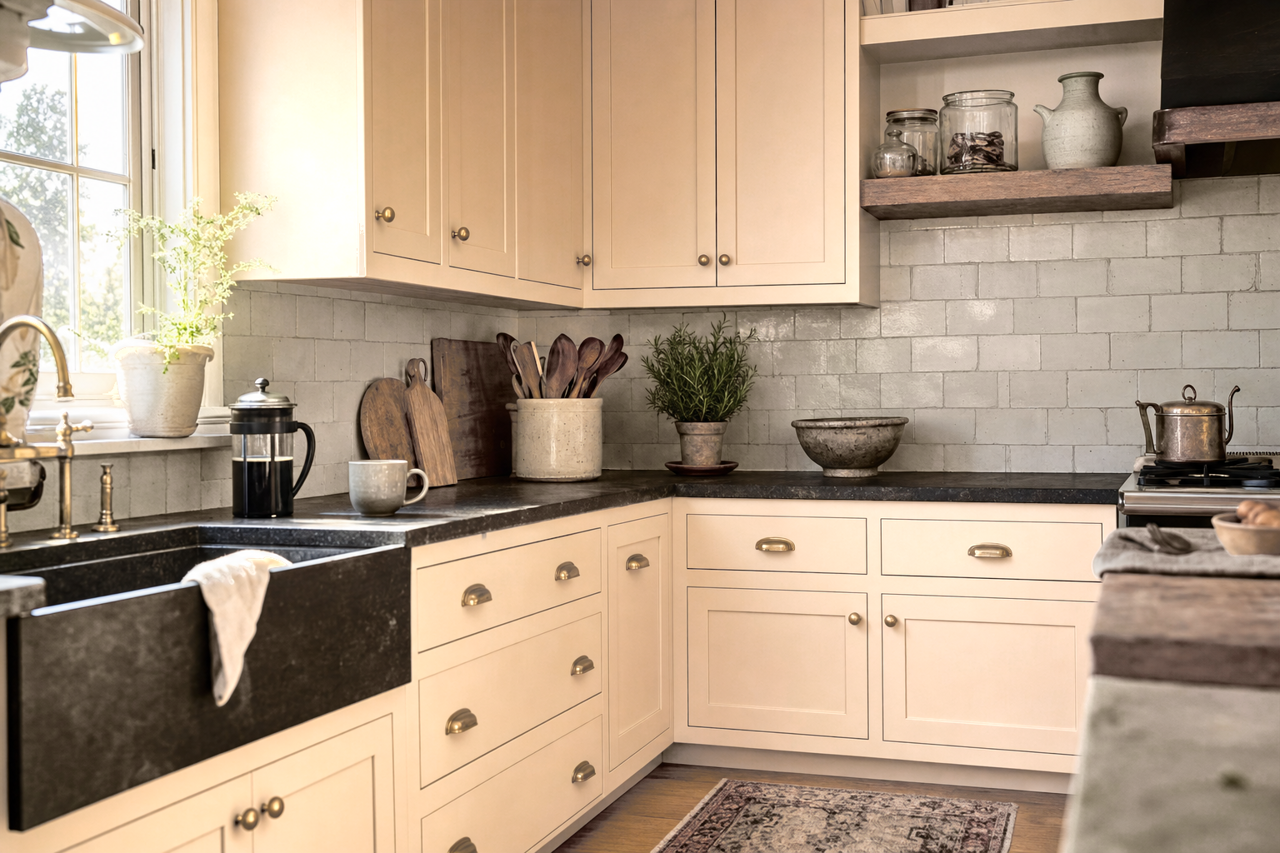 Beige by Sherwin-Williams on cabinets