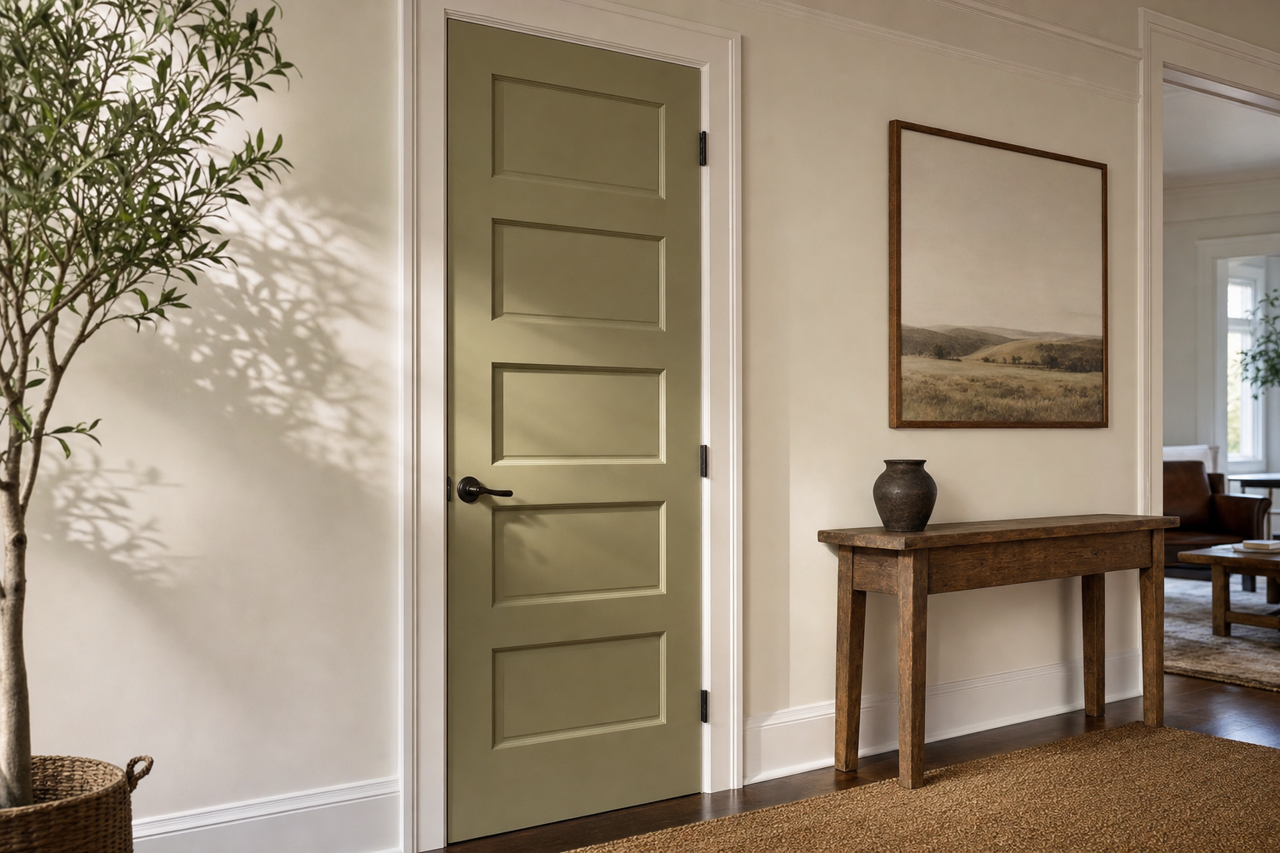 Avocado by Sherwin-Williams on interior-doors