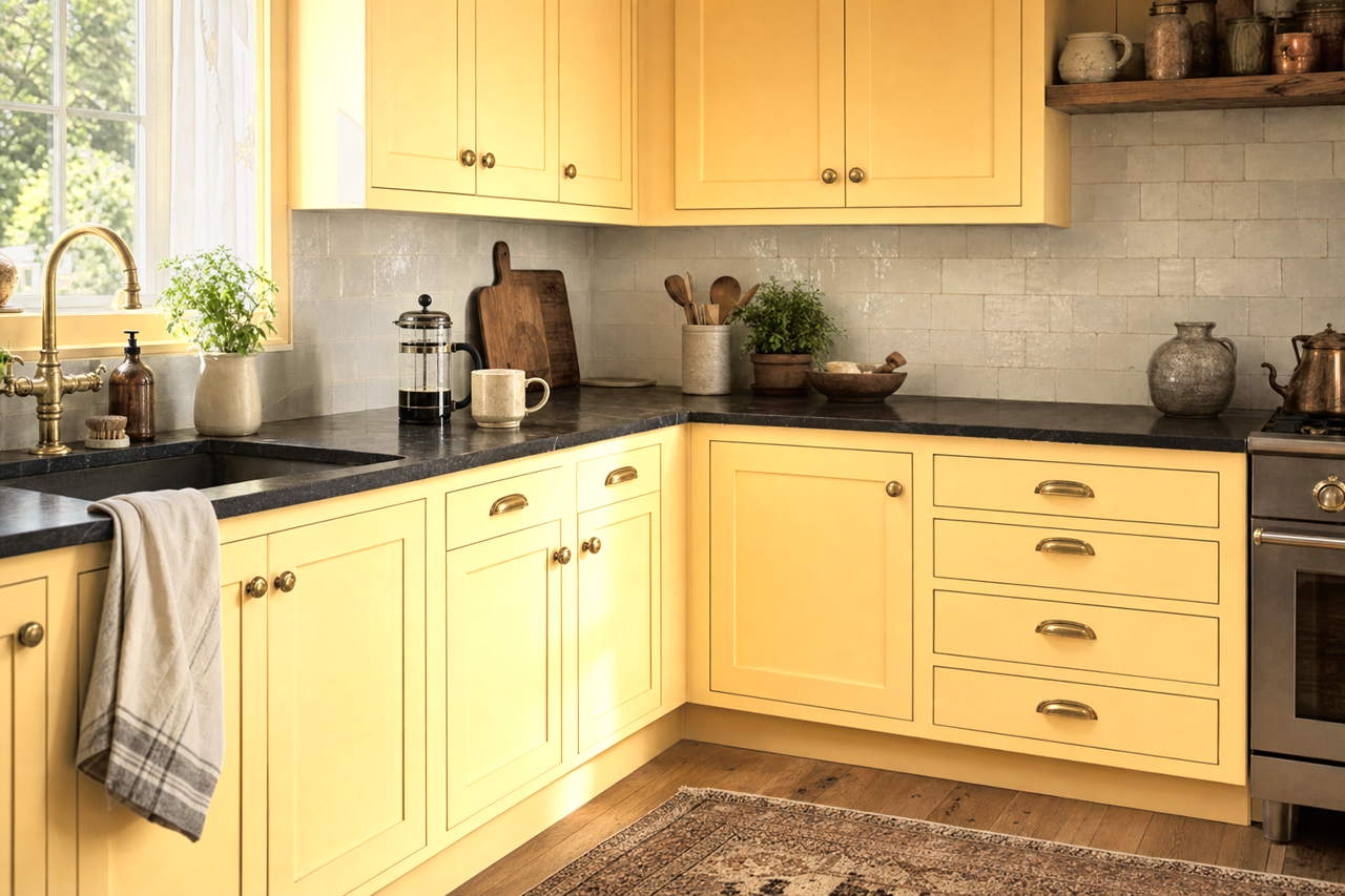 Classical Yellow by Sherwin-Williams on cabinets