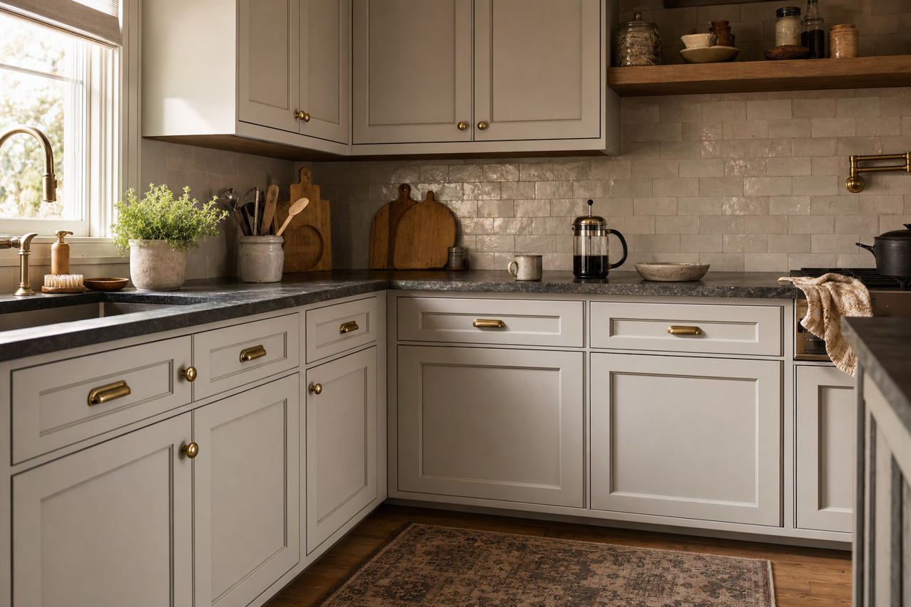 Essential Gray by Sherwin-Williams on cabinets
