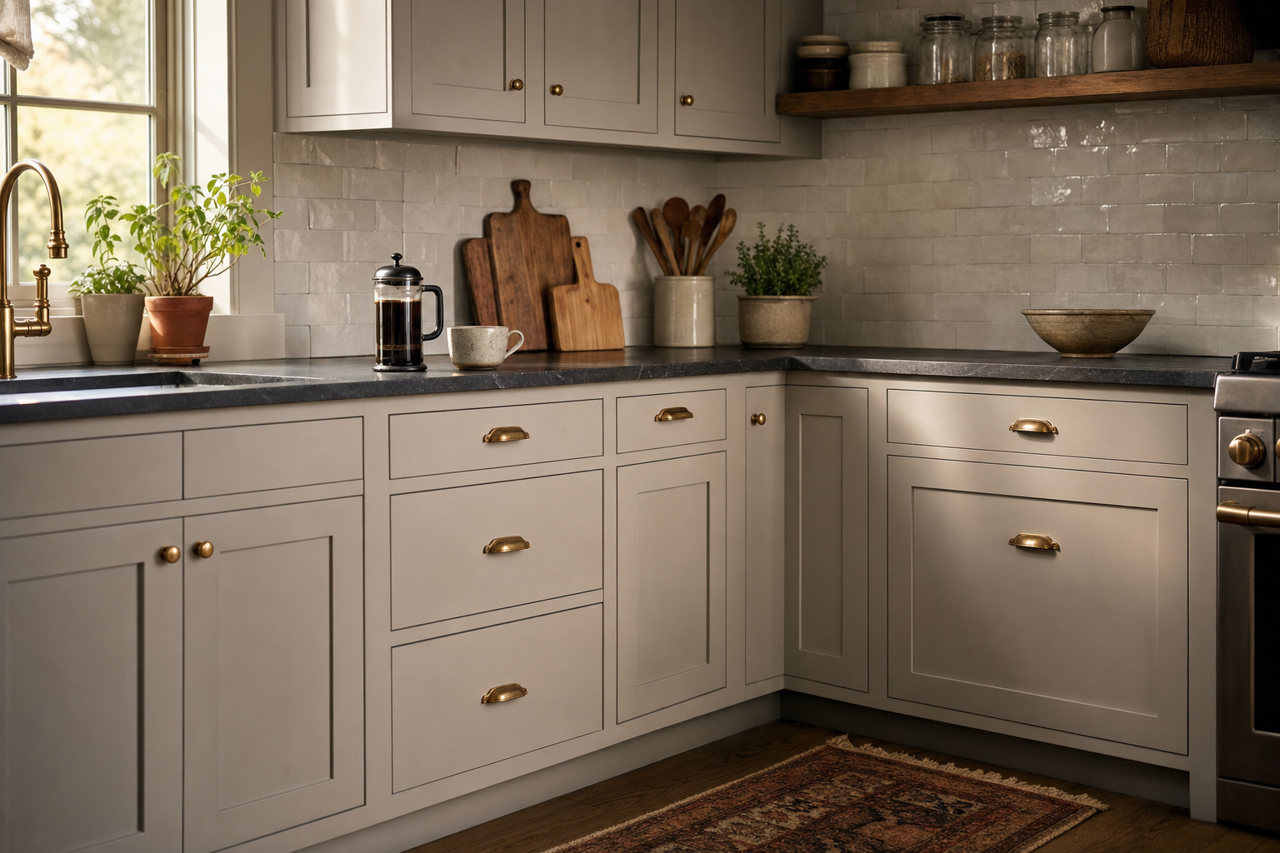 Proper Gray by Sherwin-Williams on cabinets