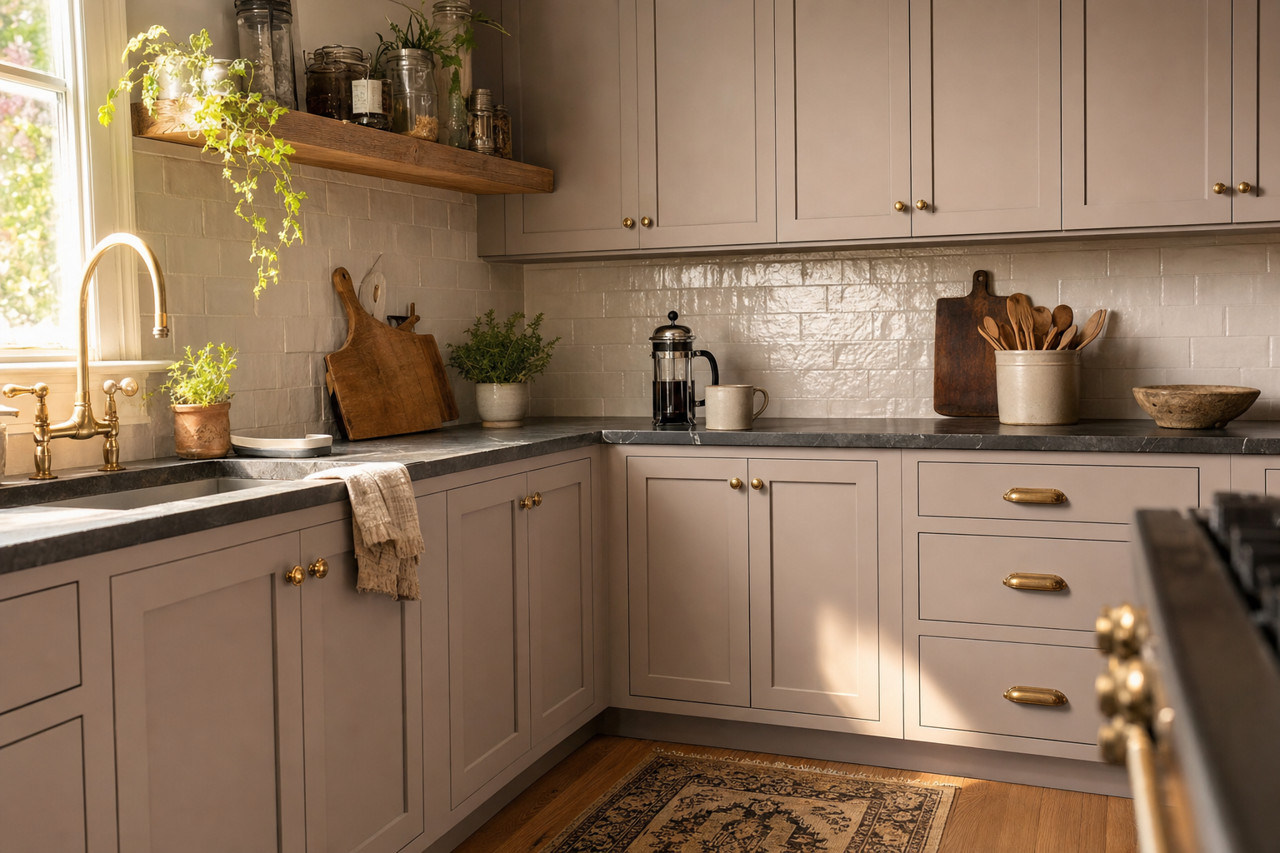 Flexible Gray by Sherwin-Williams on cabinets