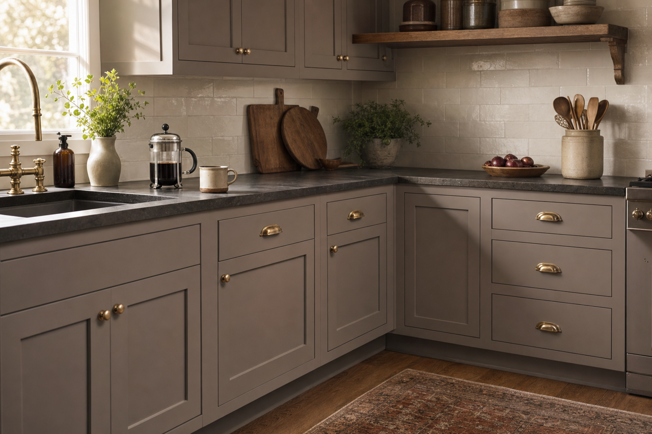 Chinchilla by Sherwin-Williams on cabinets
