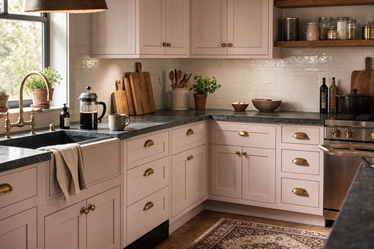 Vaguely Mauve by Sherwin-Williams on cabinets