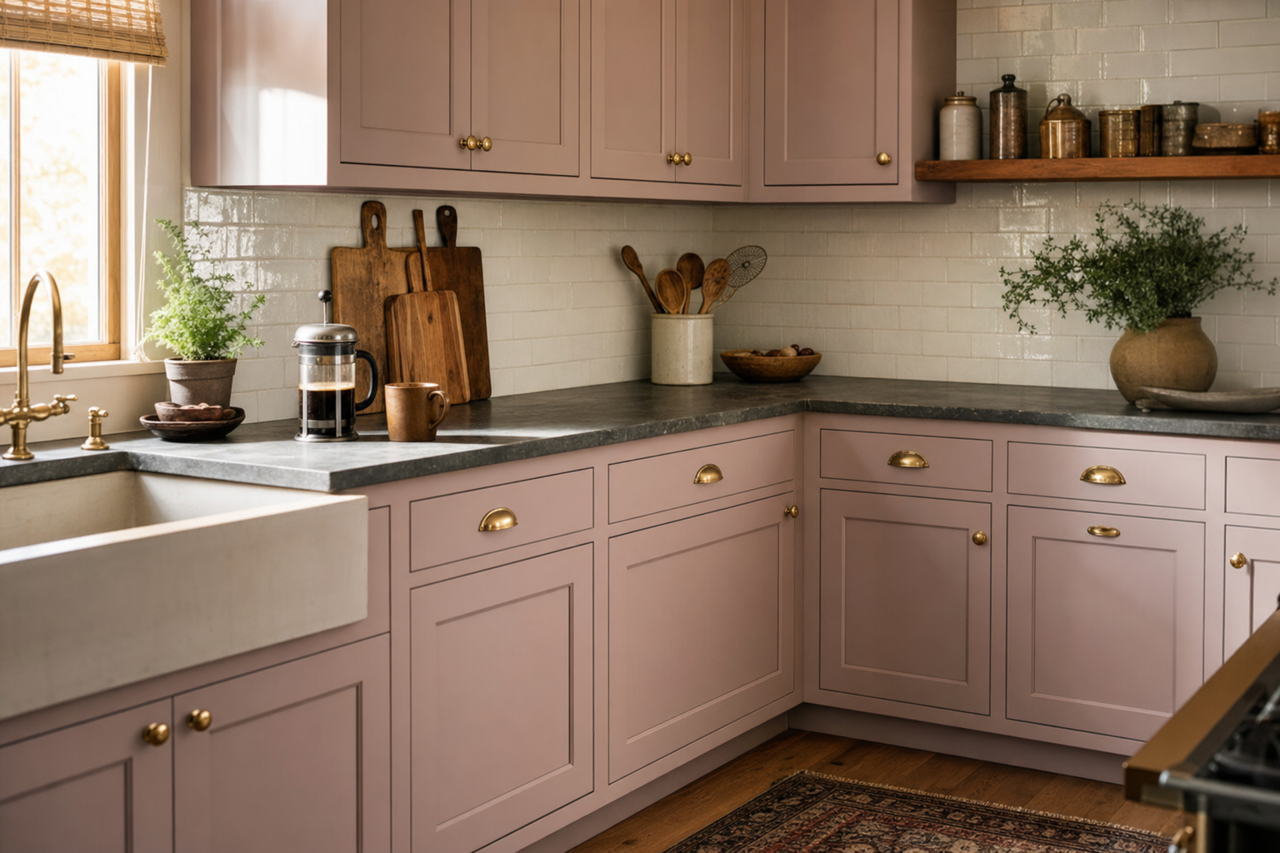 Chaise Mauve by Sherwin-Williams on cabinets