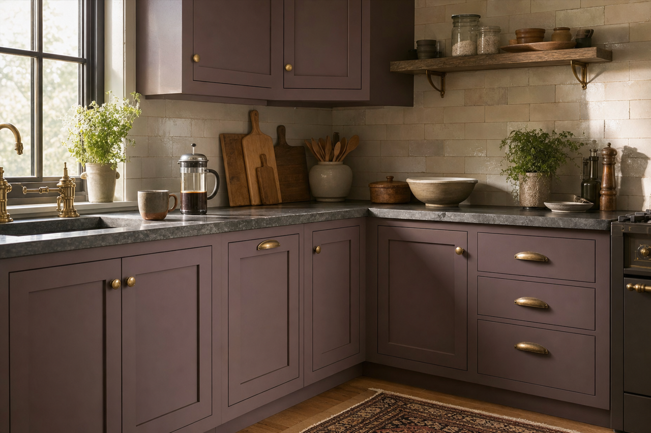 Poetry Plum by Sherwin-Williams on cabinets