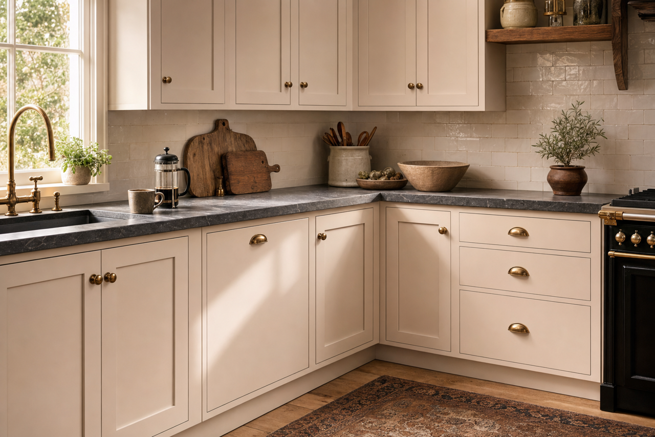 Cultured Pearl by Sherwin-Williams on cabinets