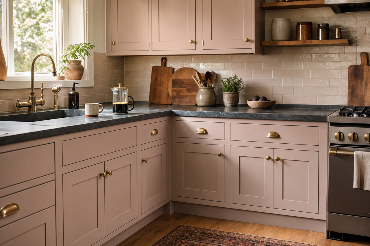Artistic Taupe by Sherwin-Williams on cabinets
