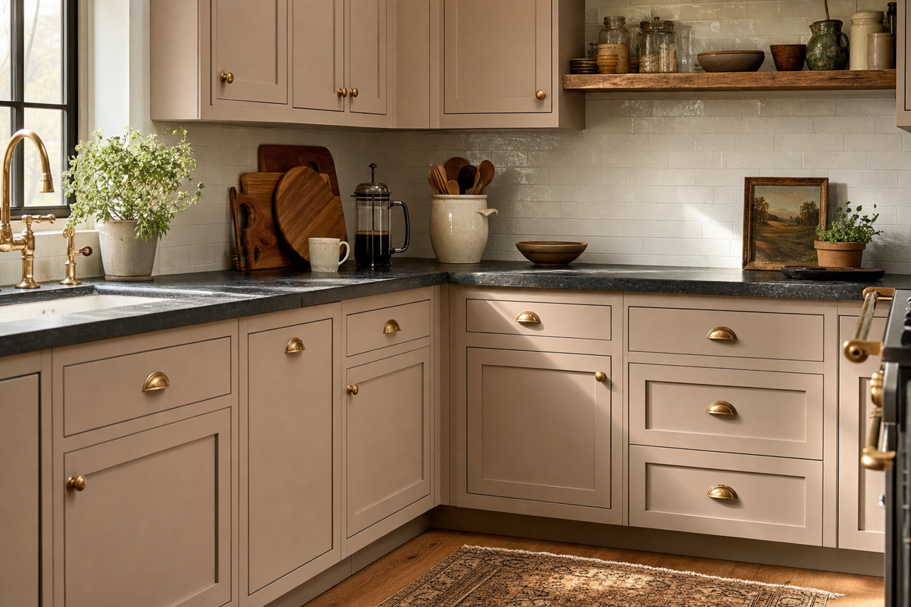 Truly Taupe by Sherwin-Williams on cabinets