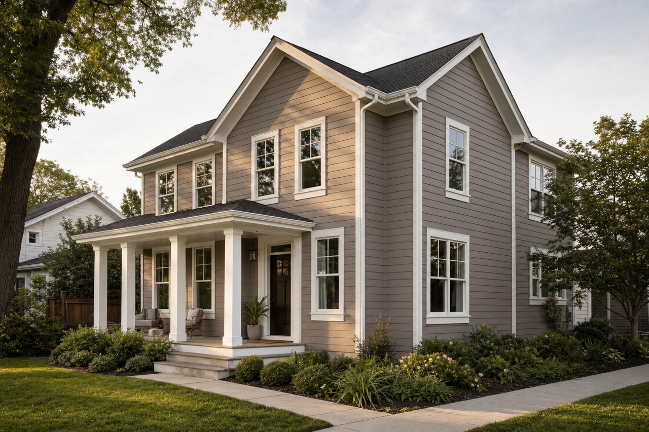 Poised Taupe by Sherwin-Williams on exterior
