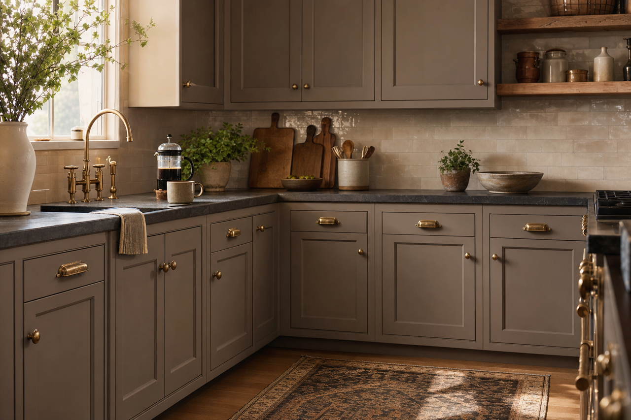 Less Brown by Sherwin-Williams on cabinets