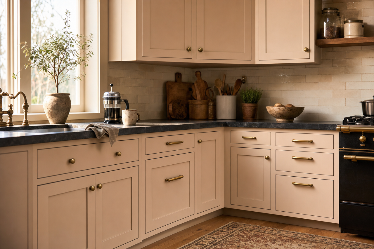 Unfussy Beige by Sherwin-Williams on cabinets