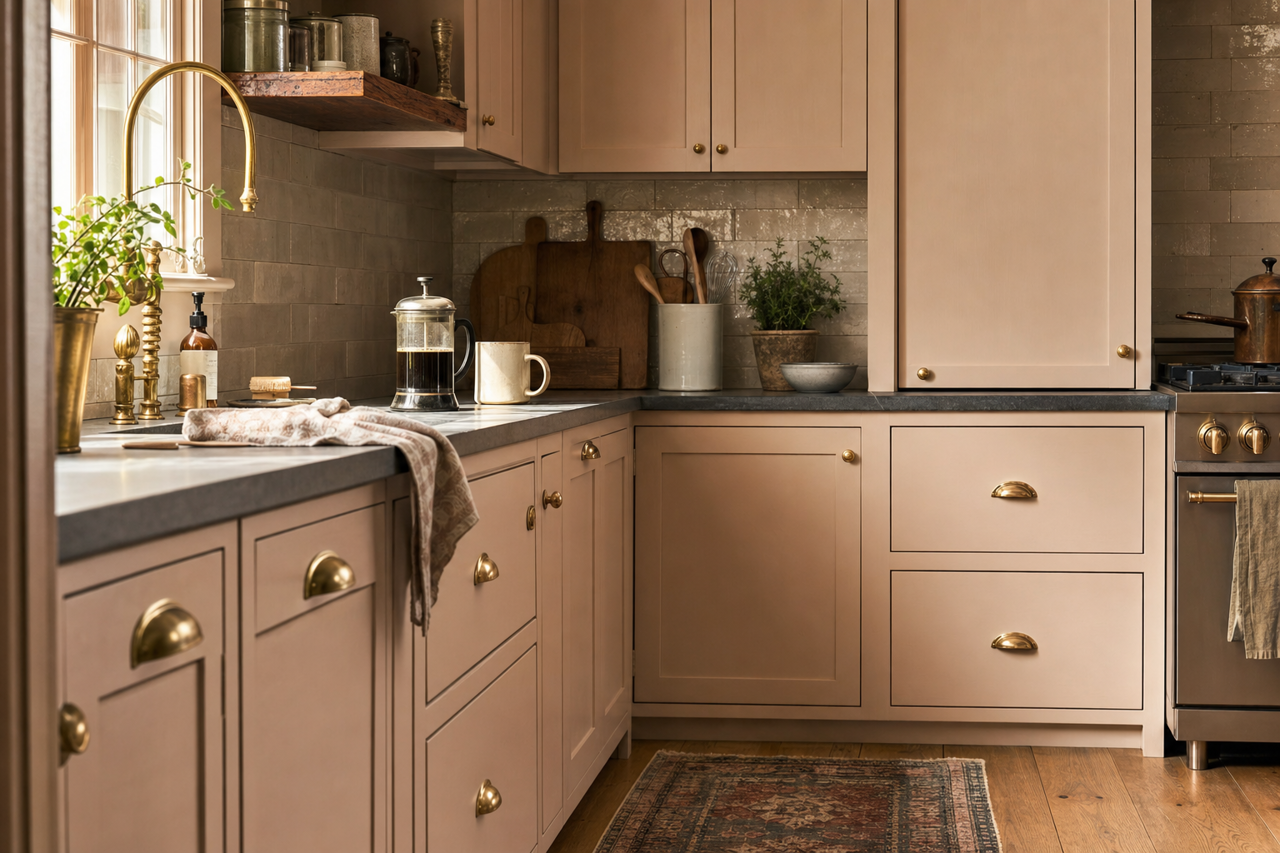 Doeskin by Sherwin-Williams on cabinets
