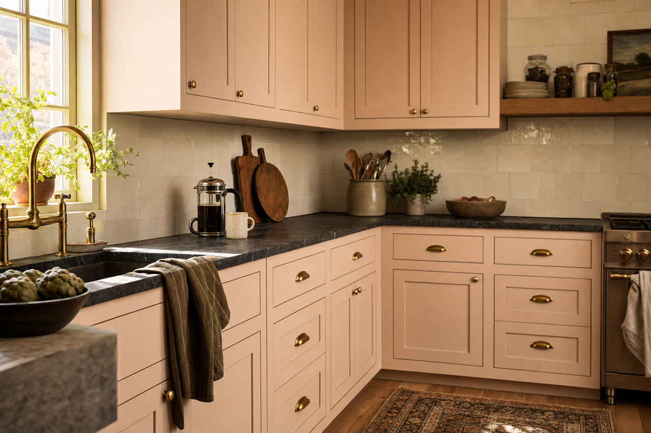 Abalone Shell by Sherwin-Williams on cabinets