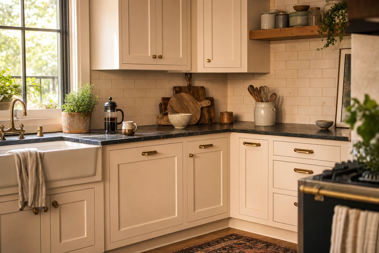 Polite White by Sherwin-Williams on cabinets