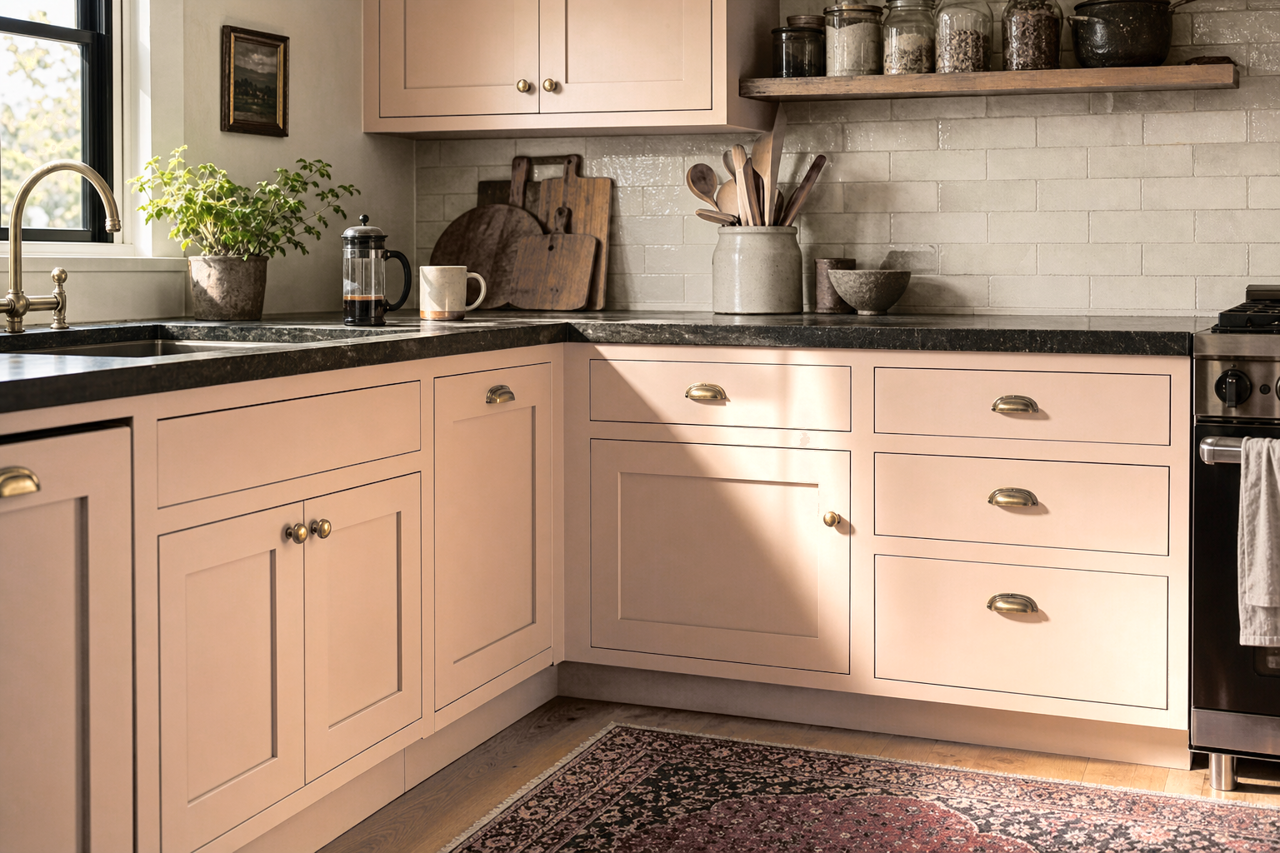 Likeable Sand by Sherwin-Williams on cabinets