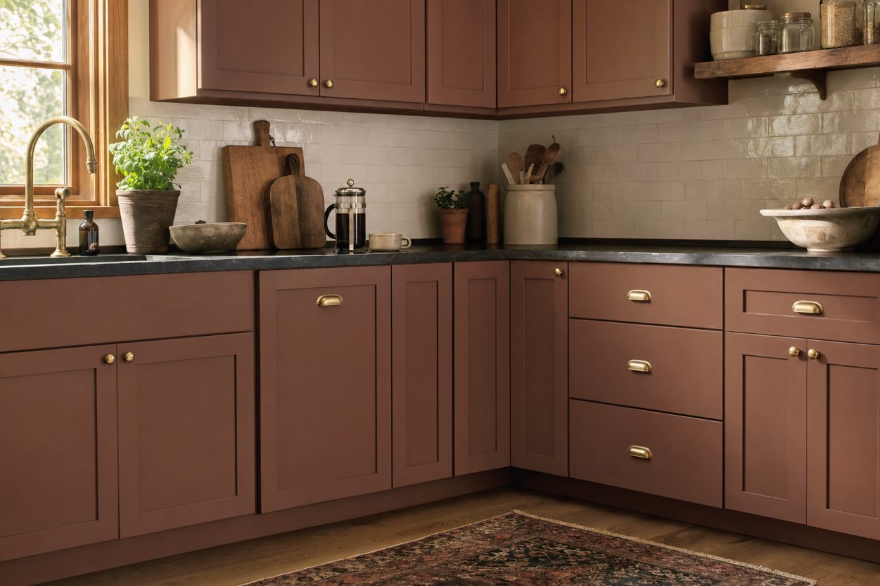 Brevity Brown by Sherwin-Williams on cabinets
