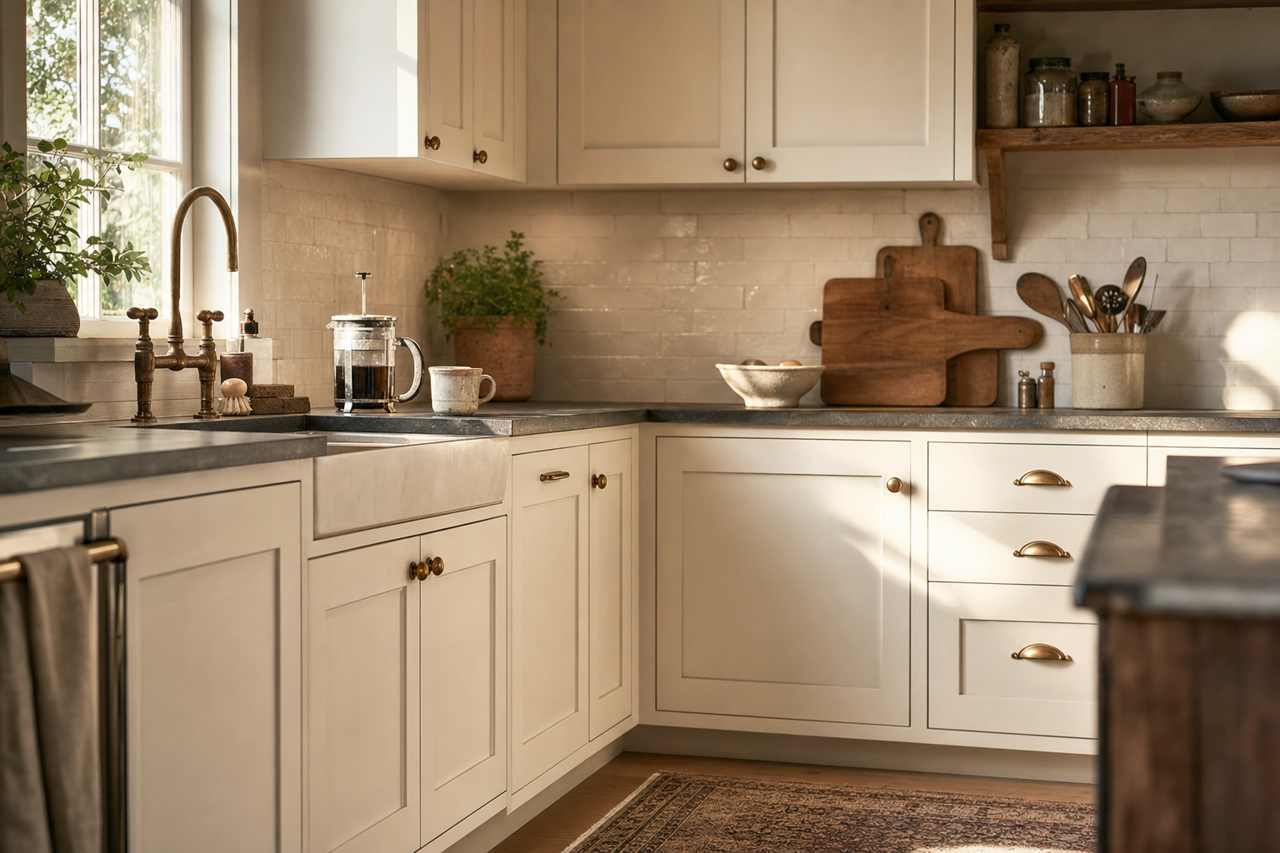 Heron Plume by Sherwin-Williams on cabinets