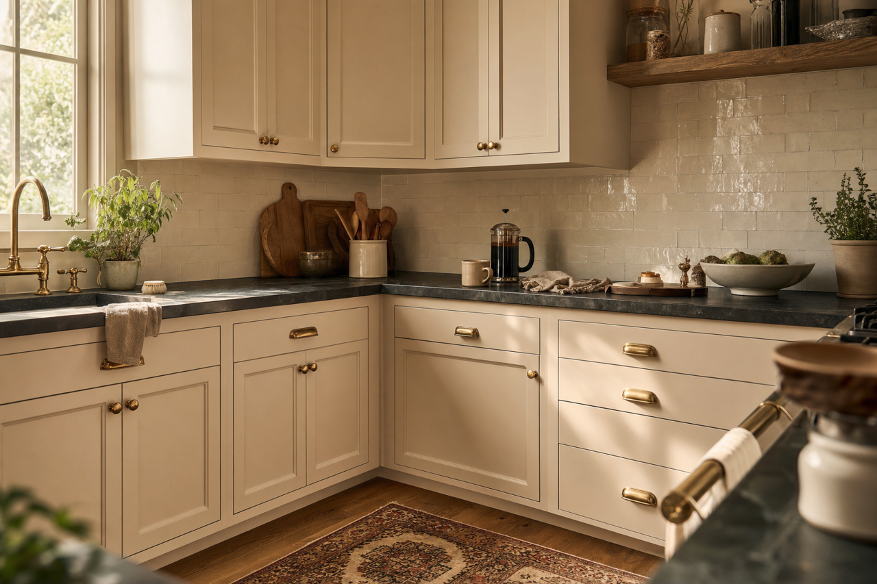Realist Beige by Sherwin-Williams on cabinets