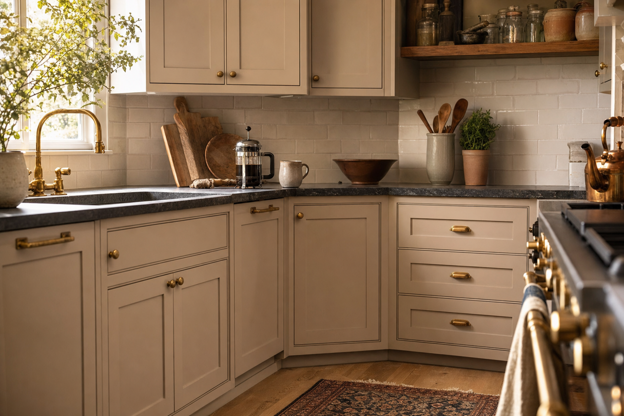 Utterly Beige by Sherwin-Williams on cabinets