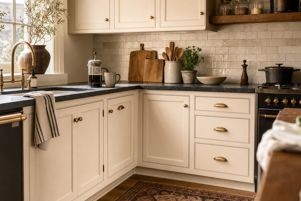 Modest White by Sherwin-Williams on cabinets
