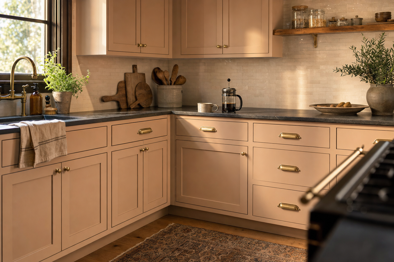 Sand Dune by Sherwin-Williams on cabinets
