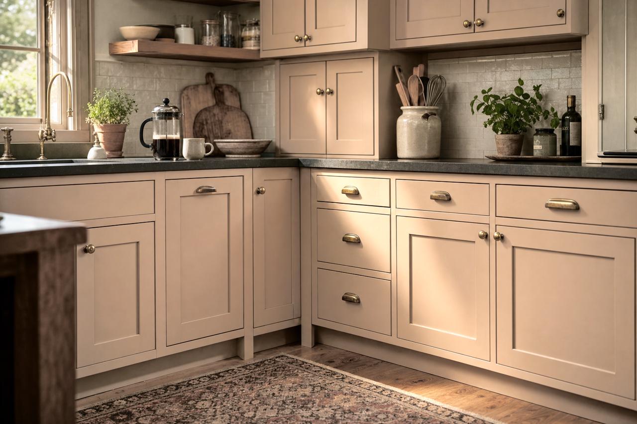 Sensational Sand by Sherwin-Williams on cabinets