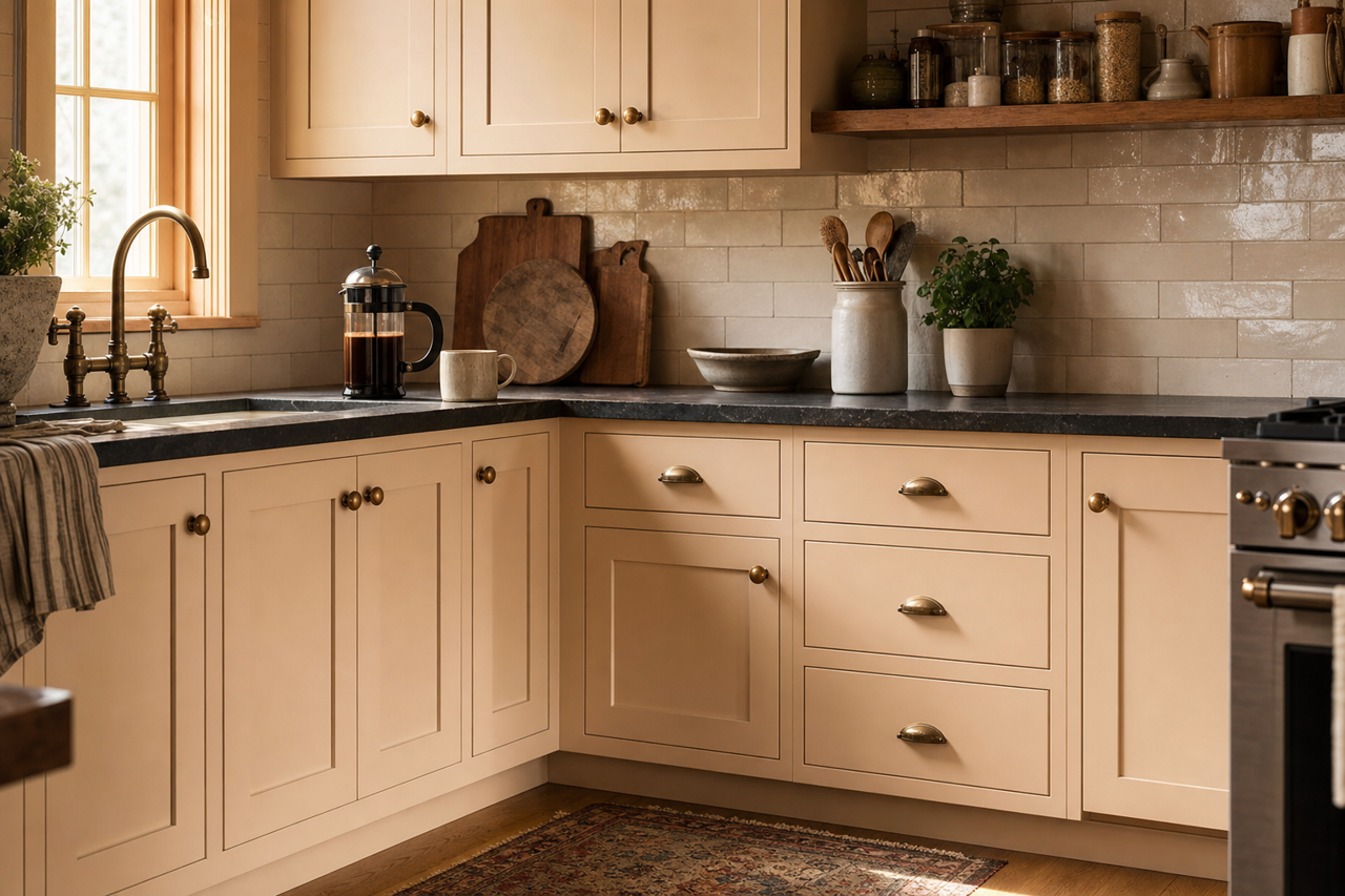 Sand Dollar by Sherwin-Williams on cabinets