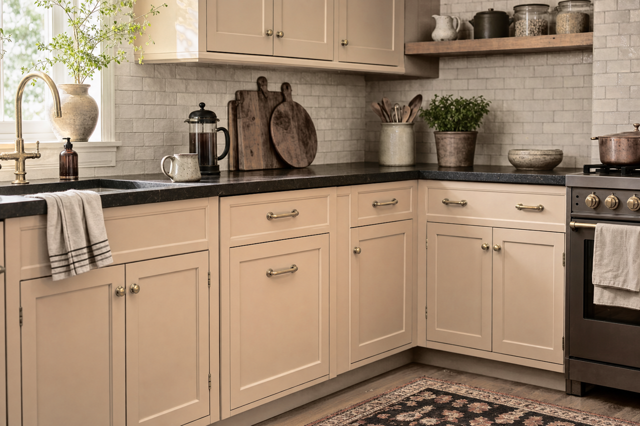 Practical Beige by Sherwin-Williams on cabinets