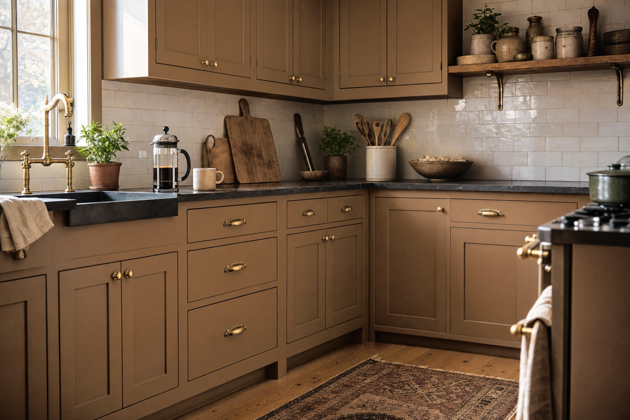 Steady Brown by Sherwin-Williams on cabinets