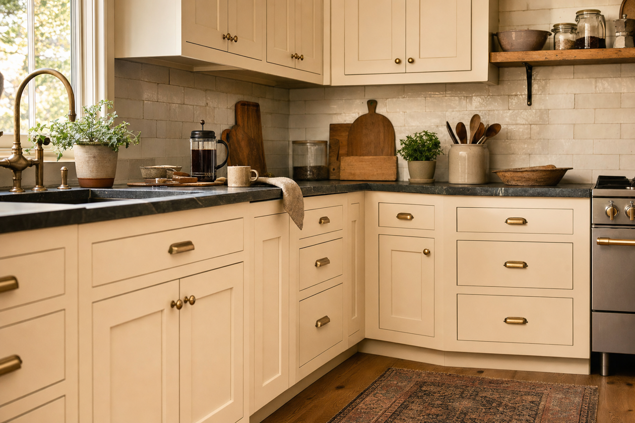 Biscuit by Sherwin-Williams on cabinets