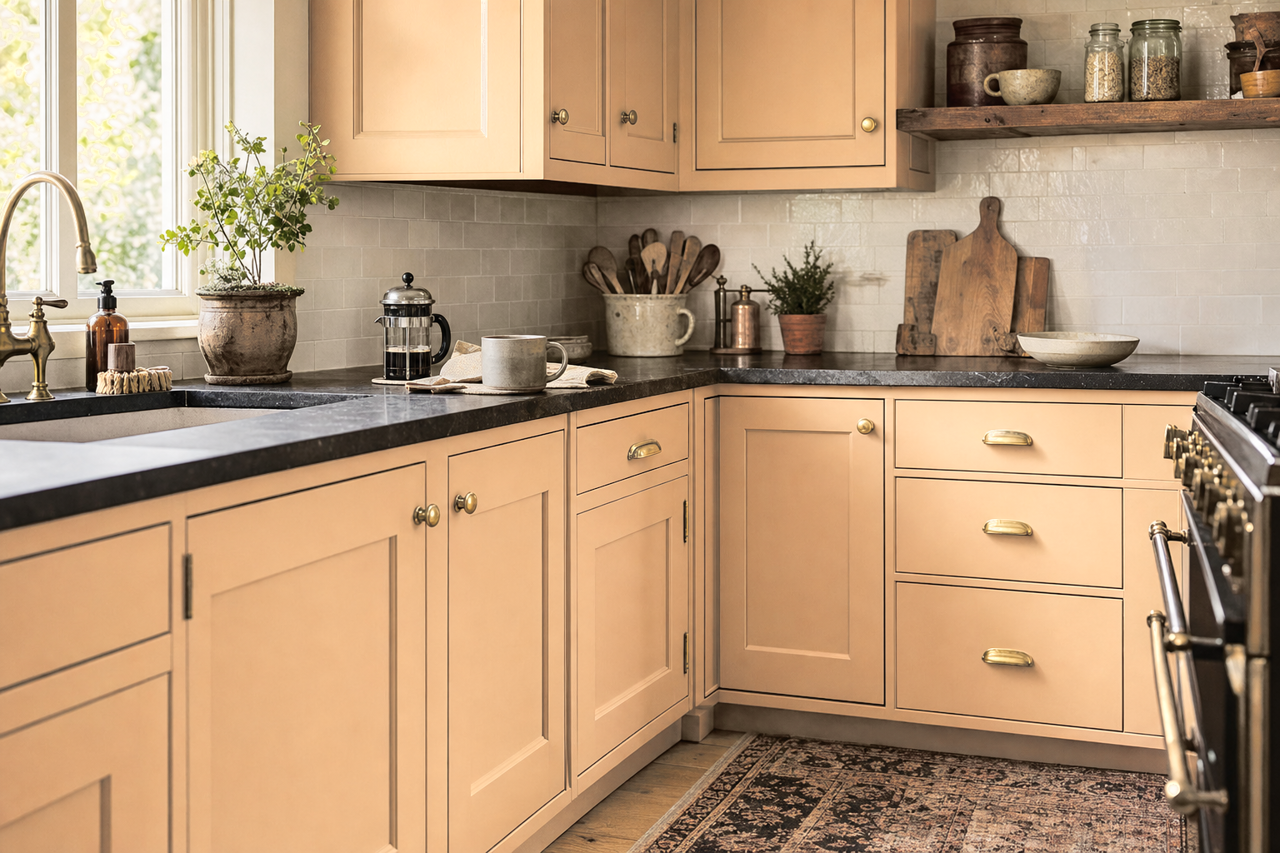 Bagel by Sherwin-Williams on cabinets